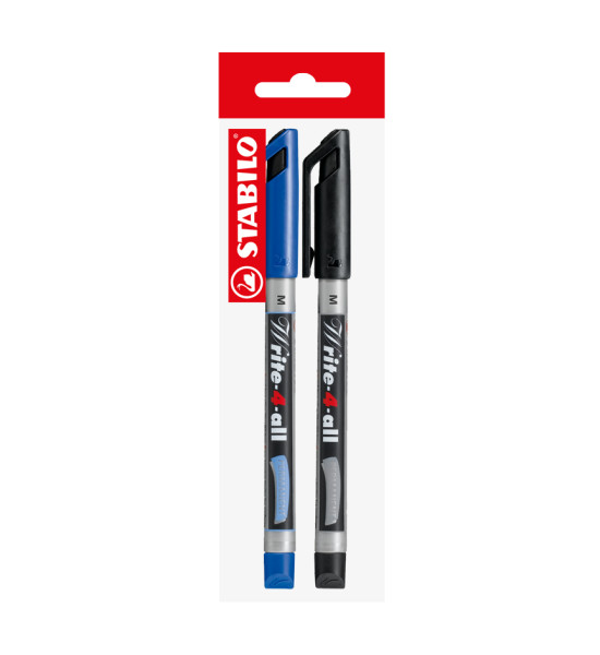 Marc. Permanente, Write-4-all, Punta Redonda, Medio M, 1.0 mm, Pack x 2 Unds. Azul y Negro